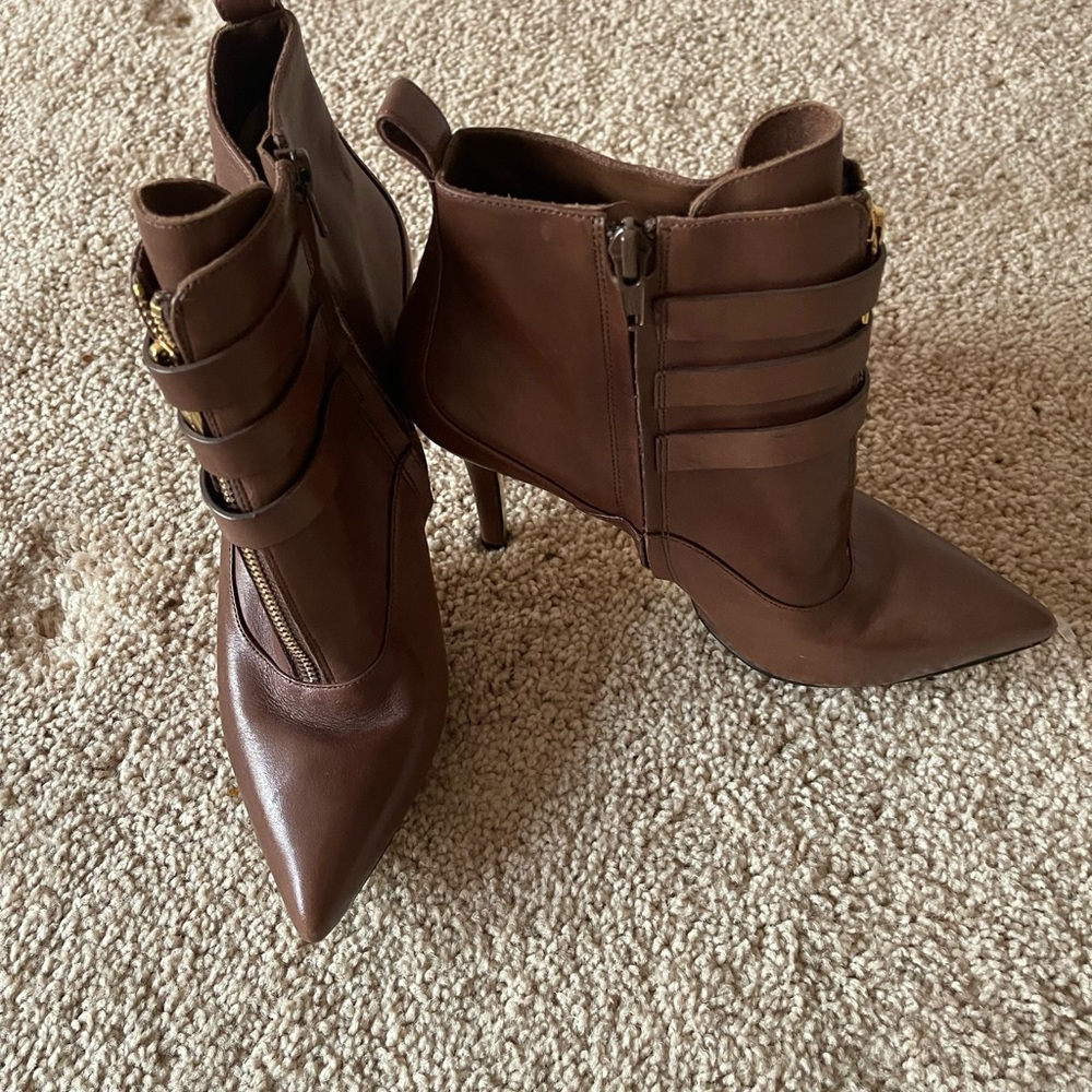 Cocoa brown leather booties